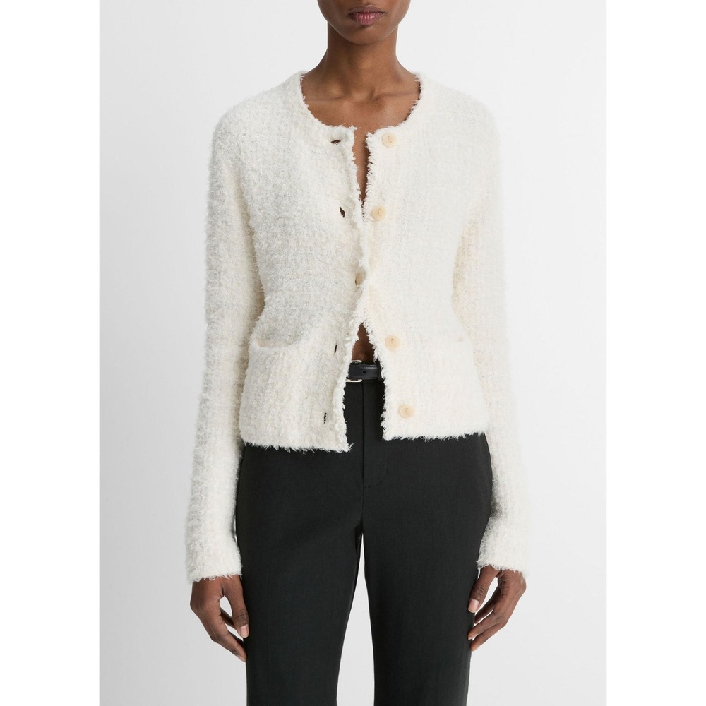 Vince Womens Cotton Blend Italian Fluffy Jacket Cardigan Sweater Size L Italian